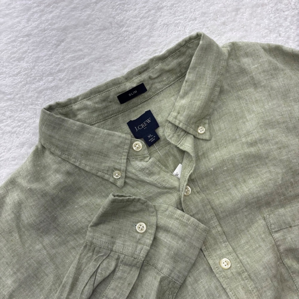 J.Crew Slim Fit Linen Cotton Blend Button Down Shirt XL Sage Green AL179 NEW
